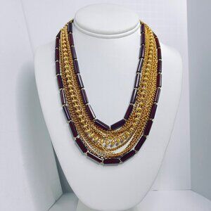 Vintage 11 Strand Gold Tone And Brown Bead Necklace (5698)